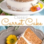 This classic Carrot Cake is one you'll want to add to your recipe collection! A moist and delicious cake paired with a not-too-sweet cream cheese frosting. | livforcake.com