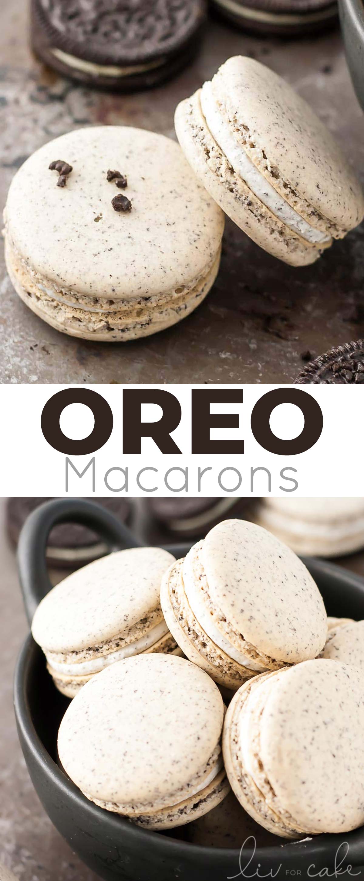 Oreo Macarons! Turn your favourite store-bought classics into something more decadent with these delicate Oreo macarons. | livforcake.com Oreo macaron photo collage